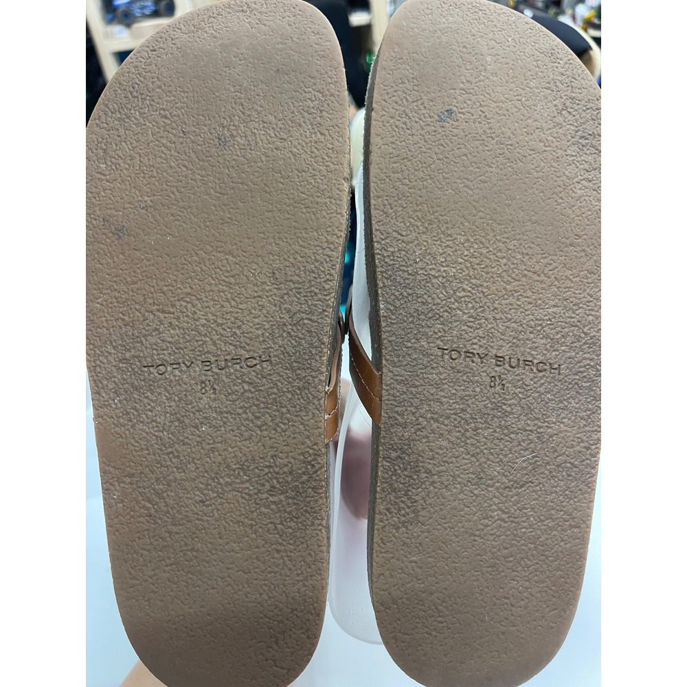 Tory Burch Miller Cloud Tan Leather Thong Sandals Logo Cork Slides Womens 8.5 - Picture 6 of 7